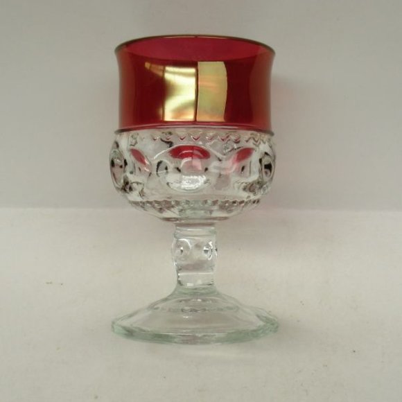 Indiana Glass Ruby Flashed KINGS CROWN 4 1/4 Inch Footed Wine Goblet - Picture 3 of 4